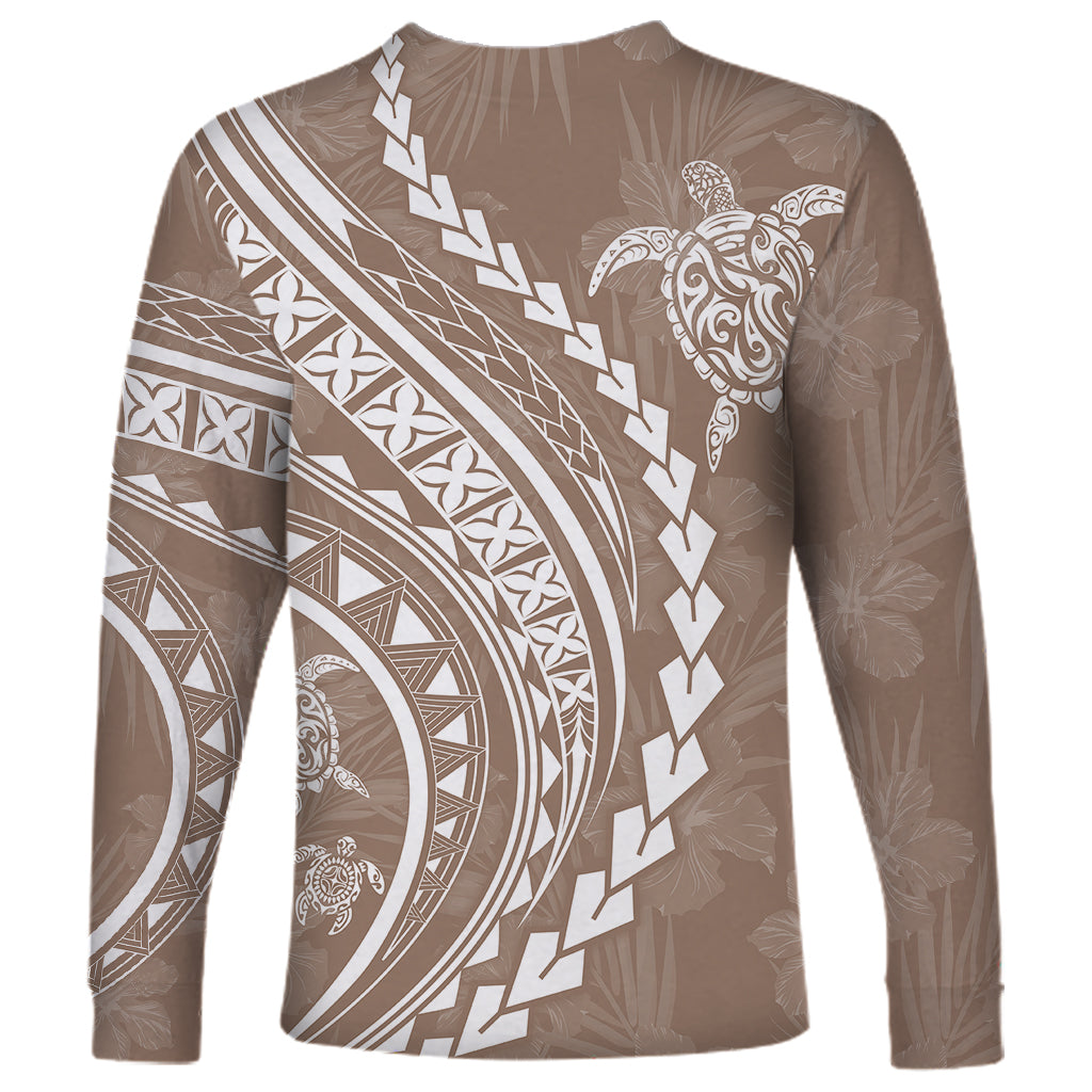 Polynesian Pride Long Sleeve Shirt Turtle Hibiscus Luxury Style - Beige - Wonder Print Shop