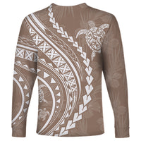 Polynesian Pride Long Sleeve Shirt Turtle Hibiscus Luxury Style - Beige - Wonder Print Shop