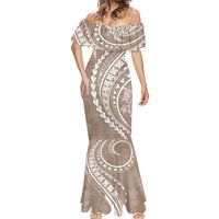 Polynesian Pride Mermaid Dress Turtle Hibiscus Luxury Style - Beige - Wonder Print Shop