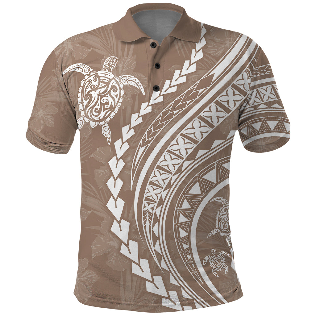 Polynesian Pride Polo Shirt Turtle Hibiscus Luxury Style - Beige - Wonder Print Shop
