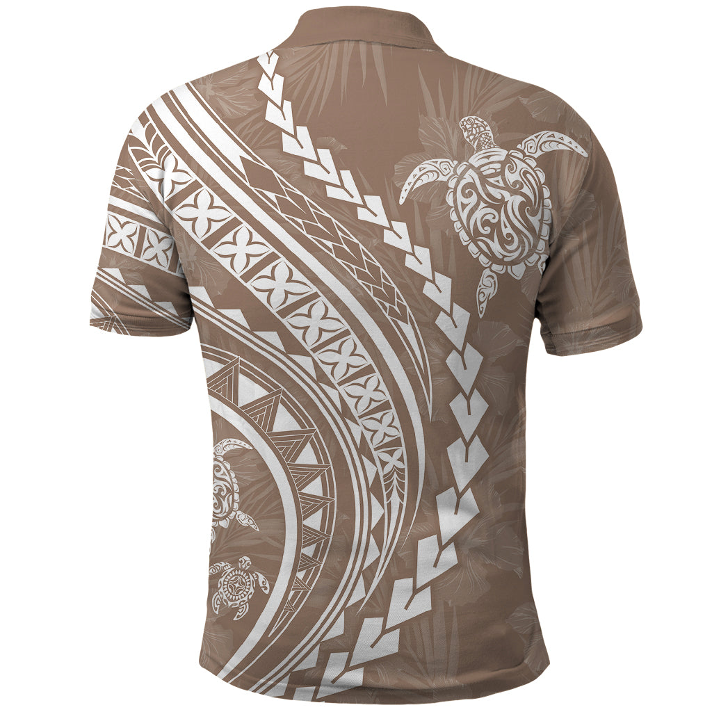 Polynesian Pride Polo Shirt Turtle Hibiscus Luxury Style - Beige - Wonder Print Shop