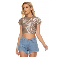 Polynesian Pride Raglan Cropped T Shirt Turtle Hibiscus Luxury Style - Beige - Wonder Print Shop