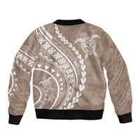 Polynesian Pride Sleeve Zip Bomber Jacket Turtle Hibiscus Luxury Style - Beige - Wonder Print Shop
