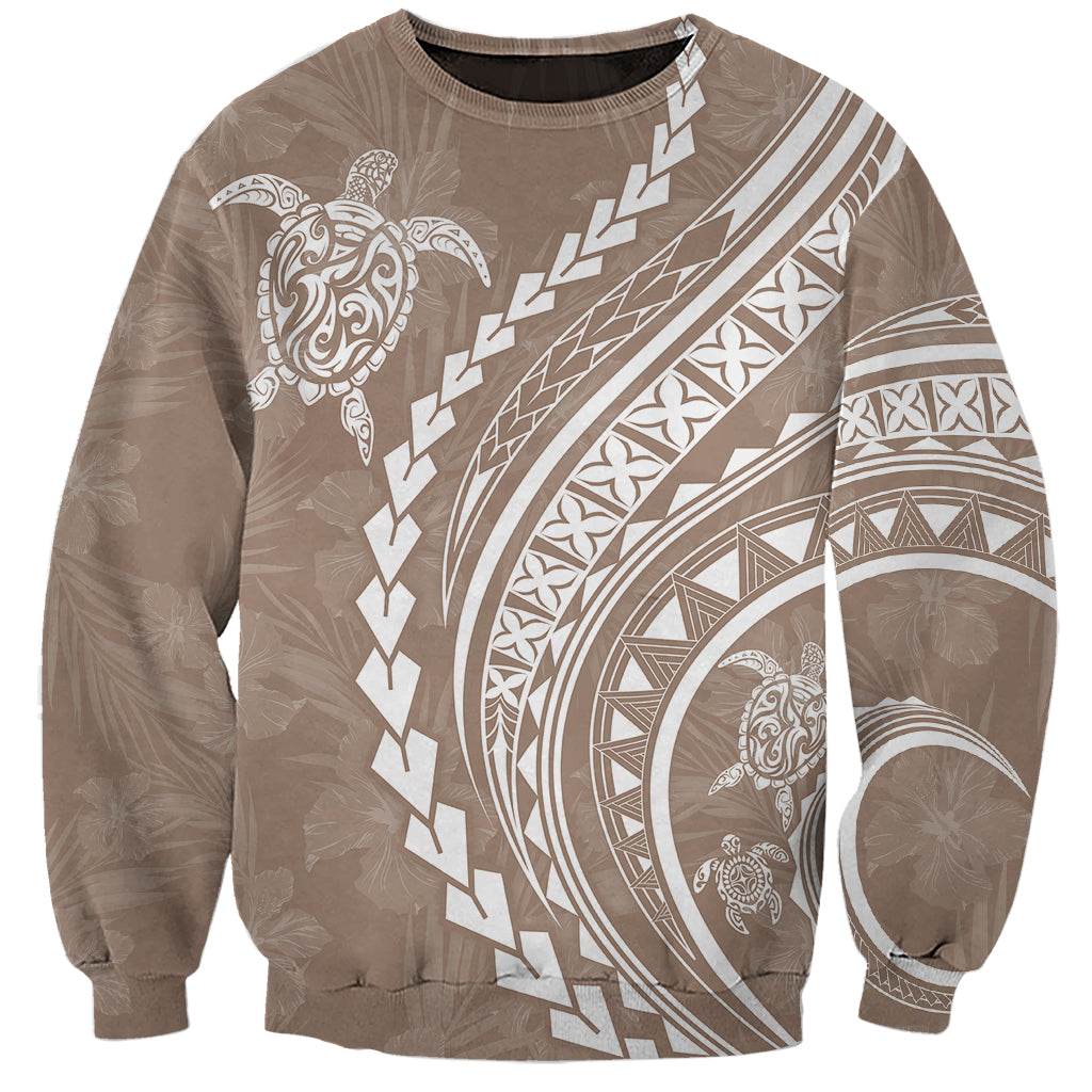 Polynesian Pride Sweatshirt Turtle Hibiscus Luxury Style - Beige - Wonder Print Shop