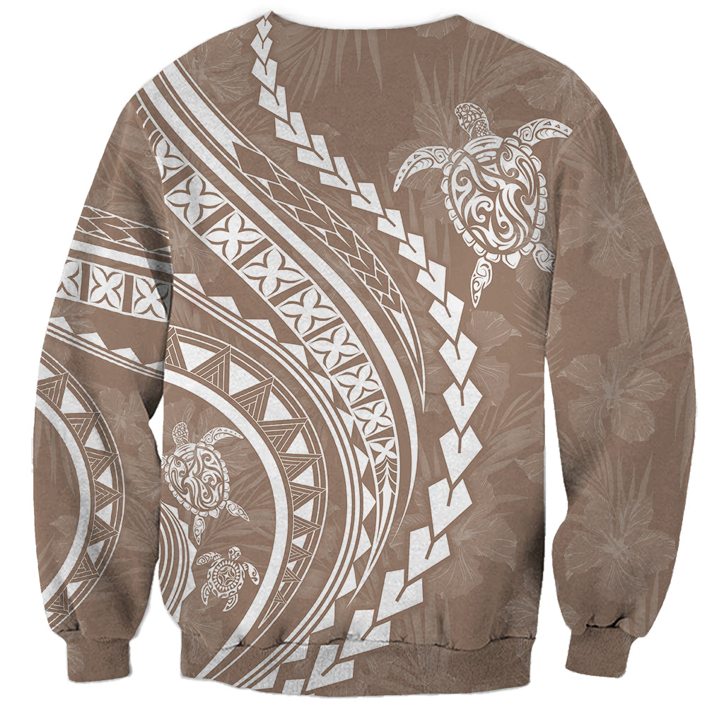 Polynesian Pride Sweatshirt Turtle Hibiscus Luxury Style - Beige - Wonder Print Shop