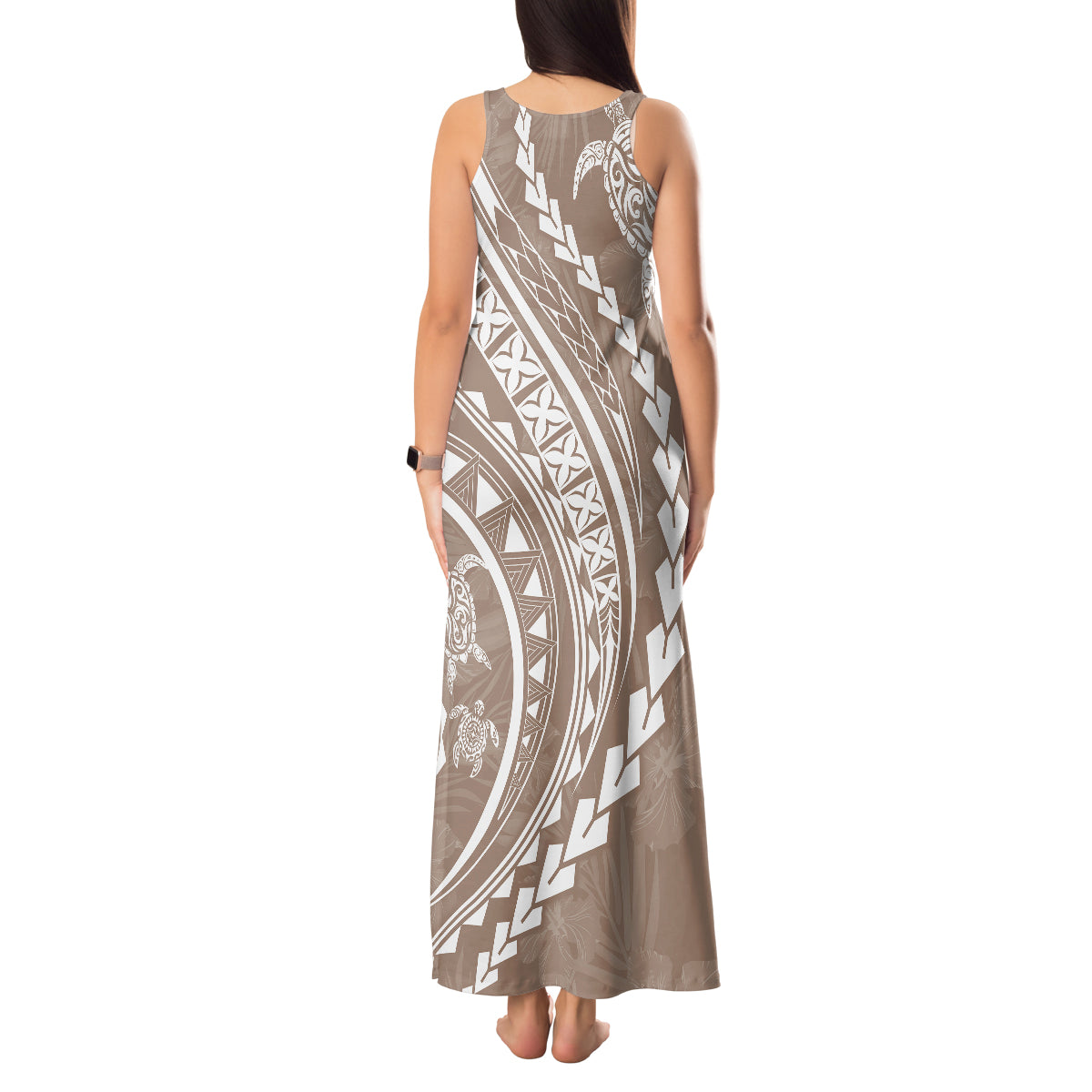 Polynesian Pride Tank Maxi Dress Turtle Hibiscus Luxury Style - Beige - Wonder Print Shop