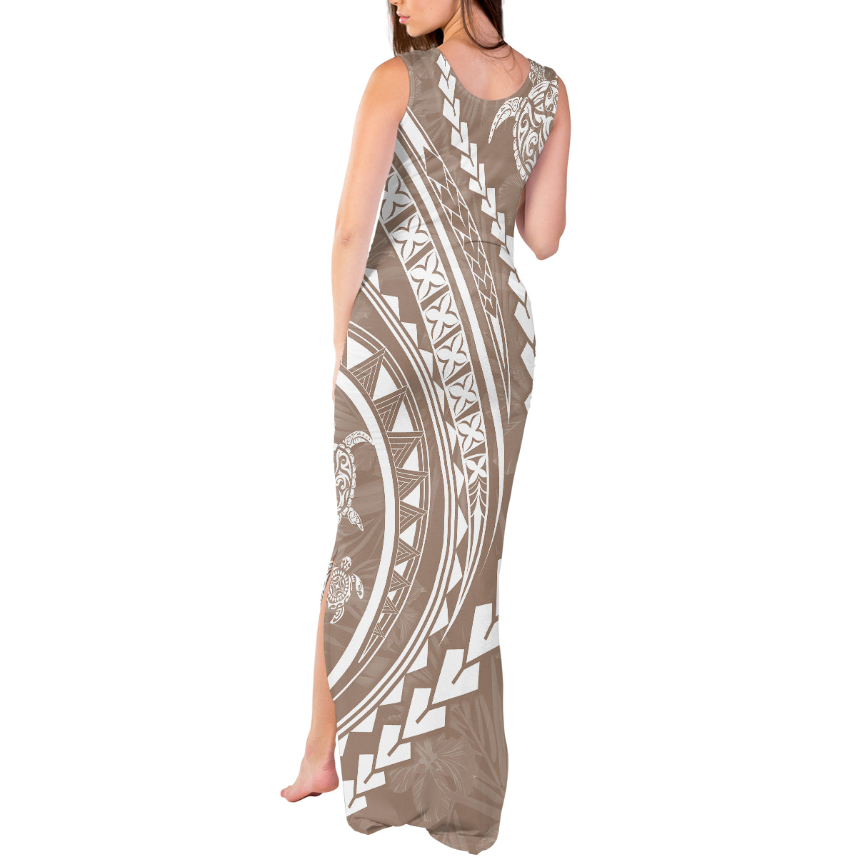 Polynesian Pride Tank Maxi Dress Turtle Hibiscus Luxury Style - Beige - Wonder Print Shop