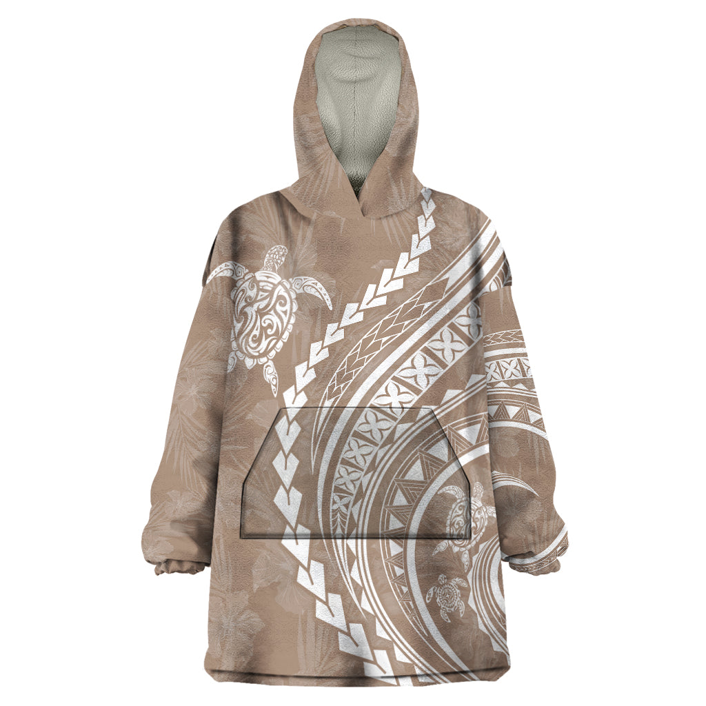 Polynesian Pride Wearable Blanket Hoodie Turtle Hibiscus Luxury Style - Beige - Wonder Print Shop