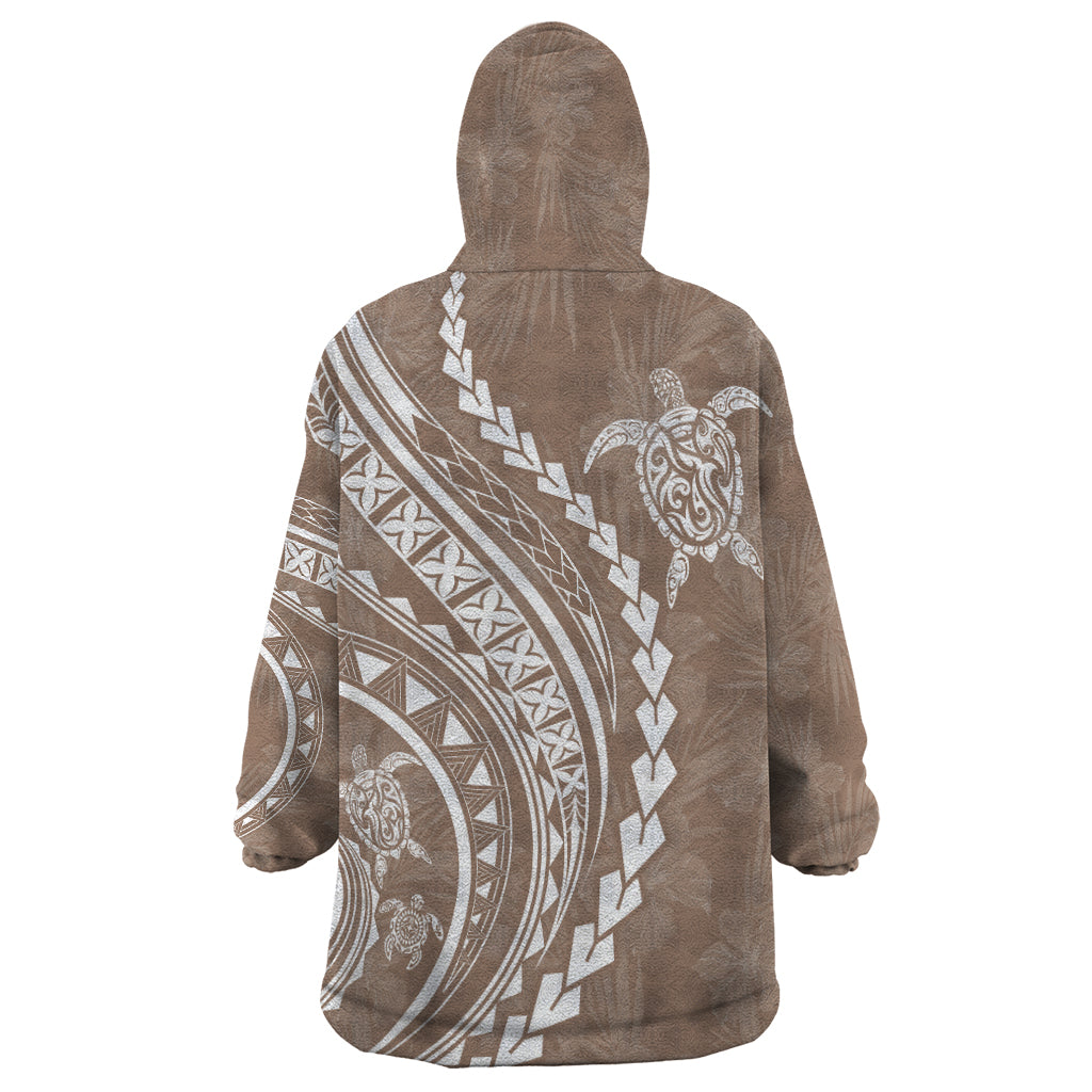Polynesian Pride Wearable Blanket Hoodie Turtle Hibiscus Luxury Style - Beige - Wonder Print Shop