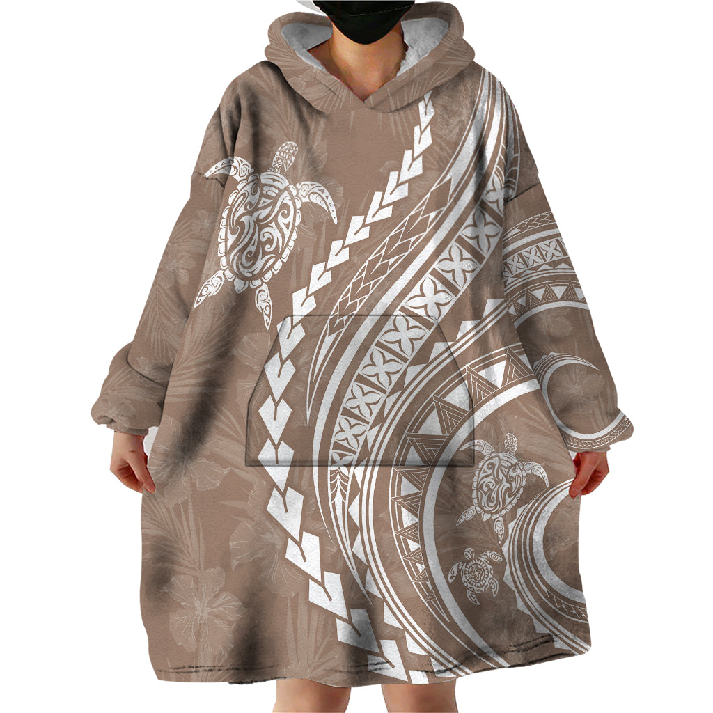 Polynesian Pride Wearable Blanket Hoodie Turtle Hibiscus Luxury Style - Beige - Wonder Print Shop