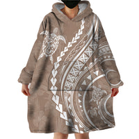 Polynesian Pride Wearable Blanket Hoodie Turtle Hibiscus Luxury Style - Beige - Wonder Print Shop