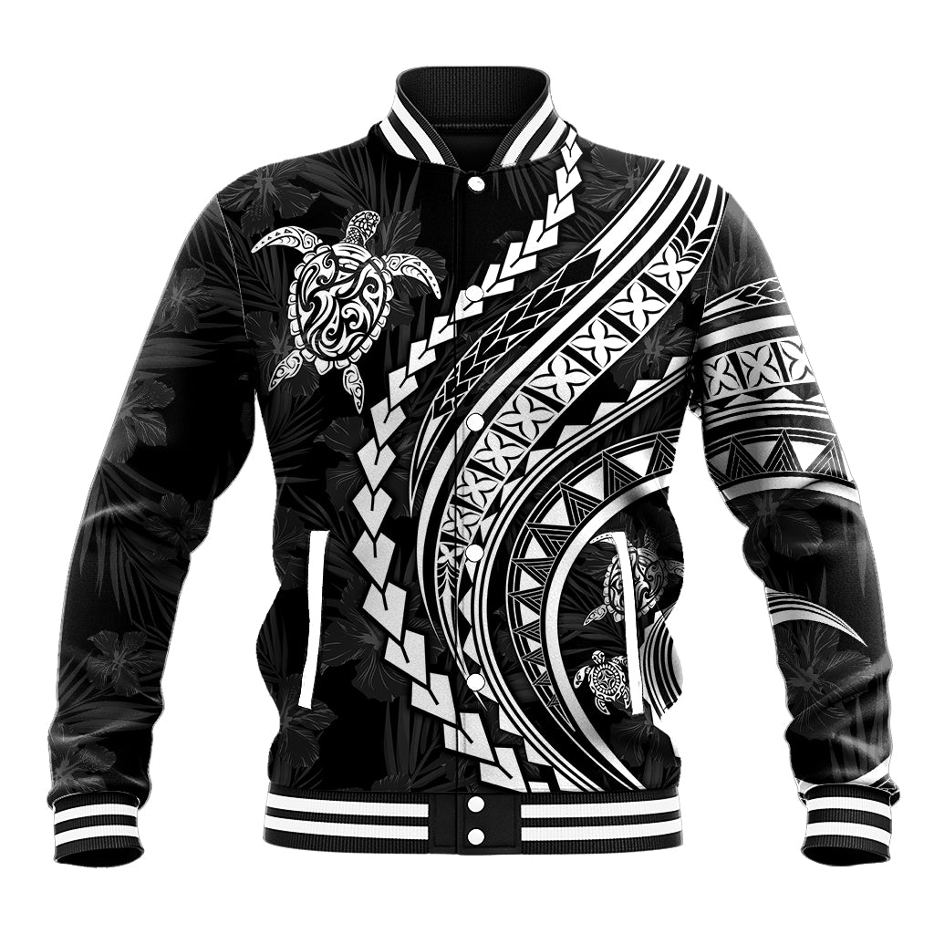 Polynesian Pride Baseball Jacket Turtle Hibiscus Luxury Style - Black LT7 - Wonder Print Shop