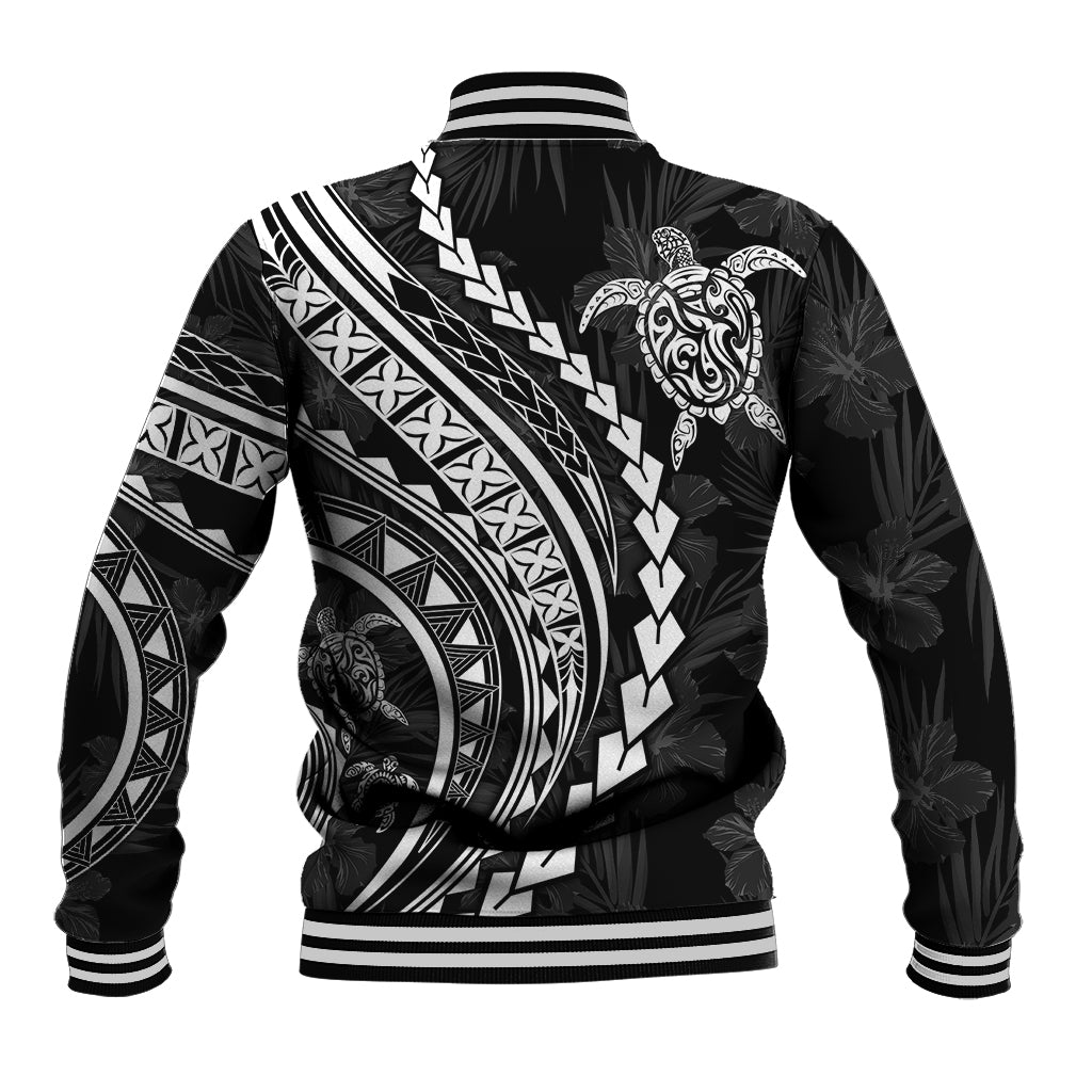 Polynesian Pride Baseball Jacket Turtle Hibiscus Luxury Style - Black LT7 - Wonder Print Shop