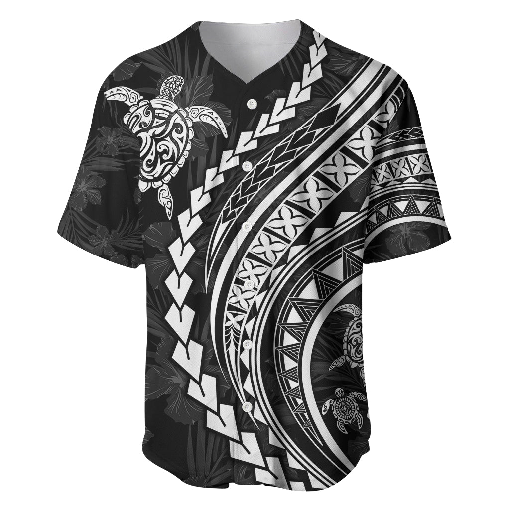 Polynesian Pride Baseball Jersey Turtle Hibiscus Luxury Style - Black LT7 - Wonder Print Shop