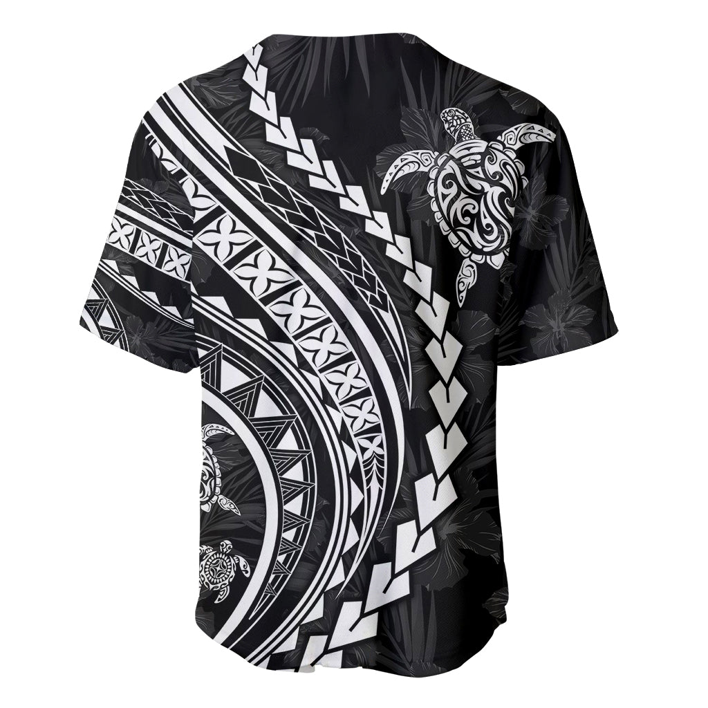Polynesian Pride Baseball Jersey Turtle Hibiscus Luxury Style - Black LT7 - Wonder Print Shop