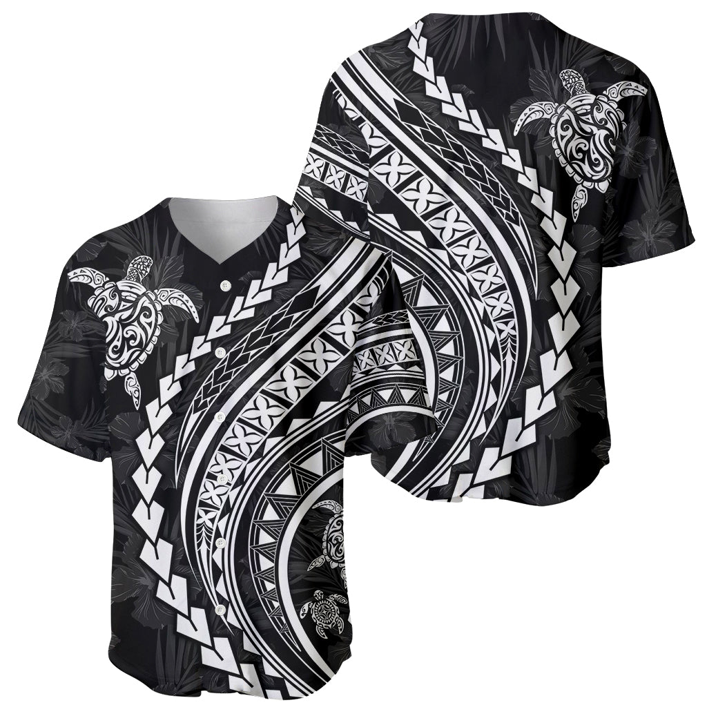 Polynesian Pride Baseball Jersey Turtle Hibiscus Luxury Style - Black LT7 - Wonder Print Shop