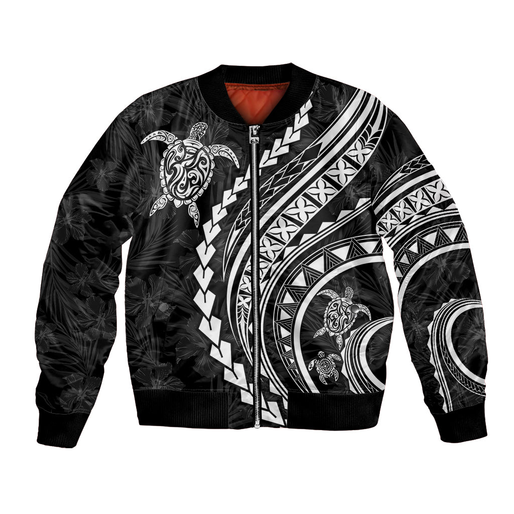 Polynesian Pride Bomber Jacket Turtle Hibiscus Luxury Style - Black LT7 - Wonder Print Shop