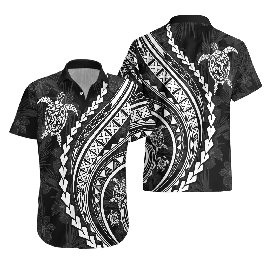Polynesian Pride Hawaiian Shirt Turtle Hibiscus Luxury Style - Black - Wonder Print Shop