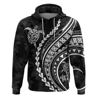 Polynesian Pride Hoodie Turtle Hibiscus Luxury Style - Black - Wonder Print Shop