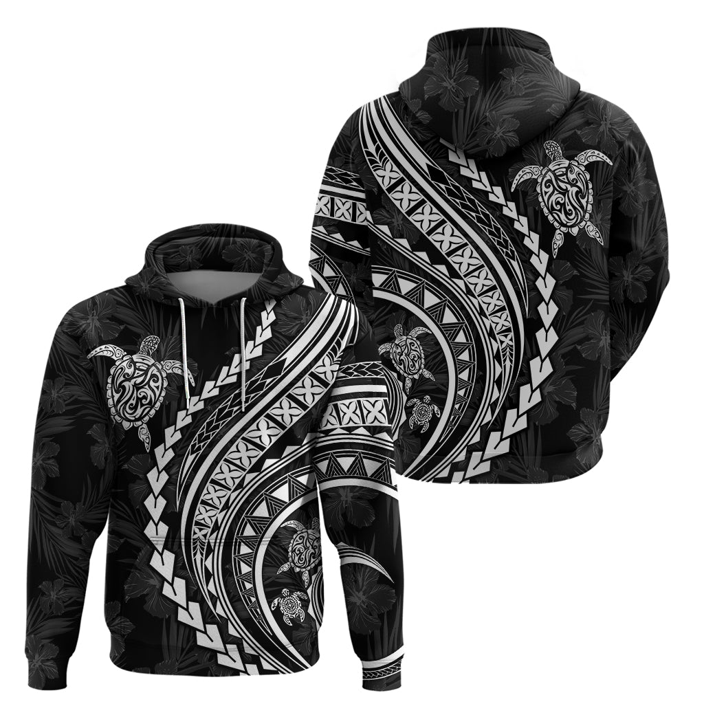 Polynesian Pride Hoodie Turtle Hibiscus Luxury Style - Black - Wonder Print Shop