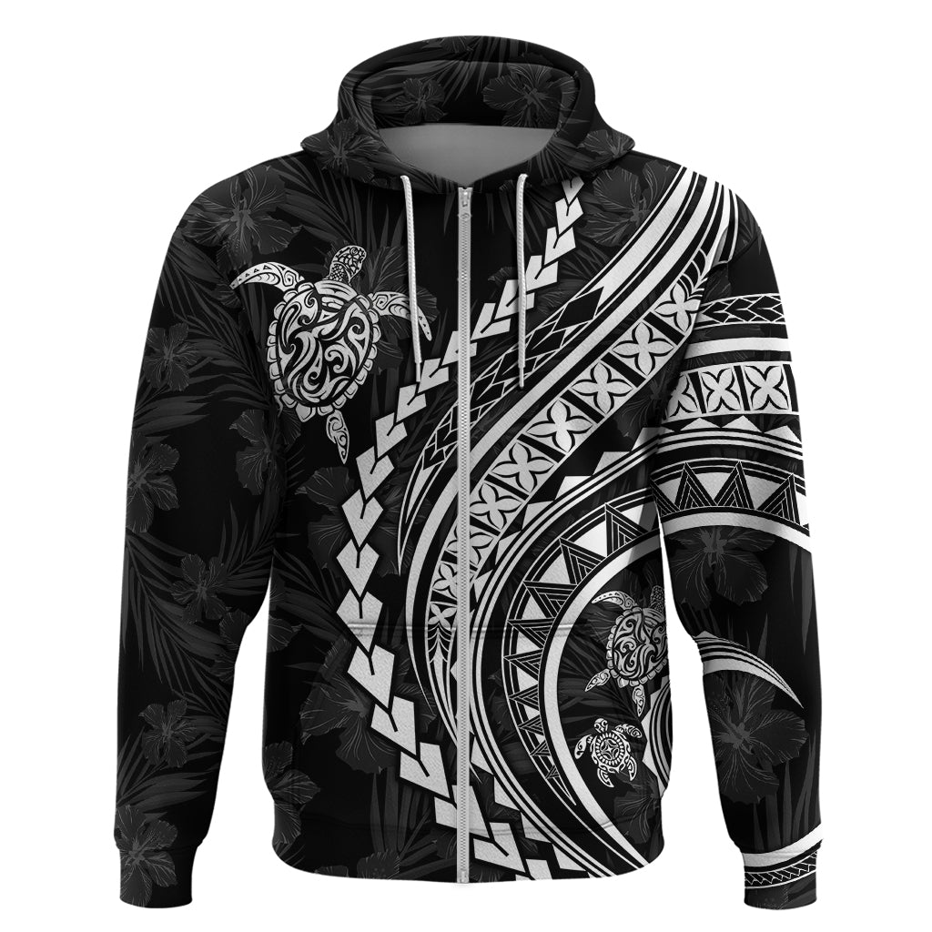 Polynesian Pride Hoodie Turtle Hibiscus Luxury Style - Black - Wonder Print Shop