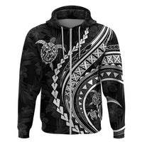 Polynesian Pride Hoodie Turtle Hibiscus Luxury Style - Black - Wonder Print Shop