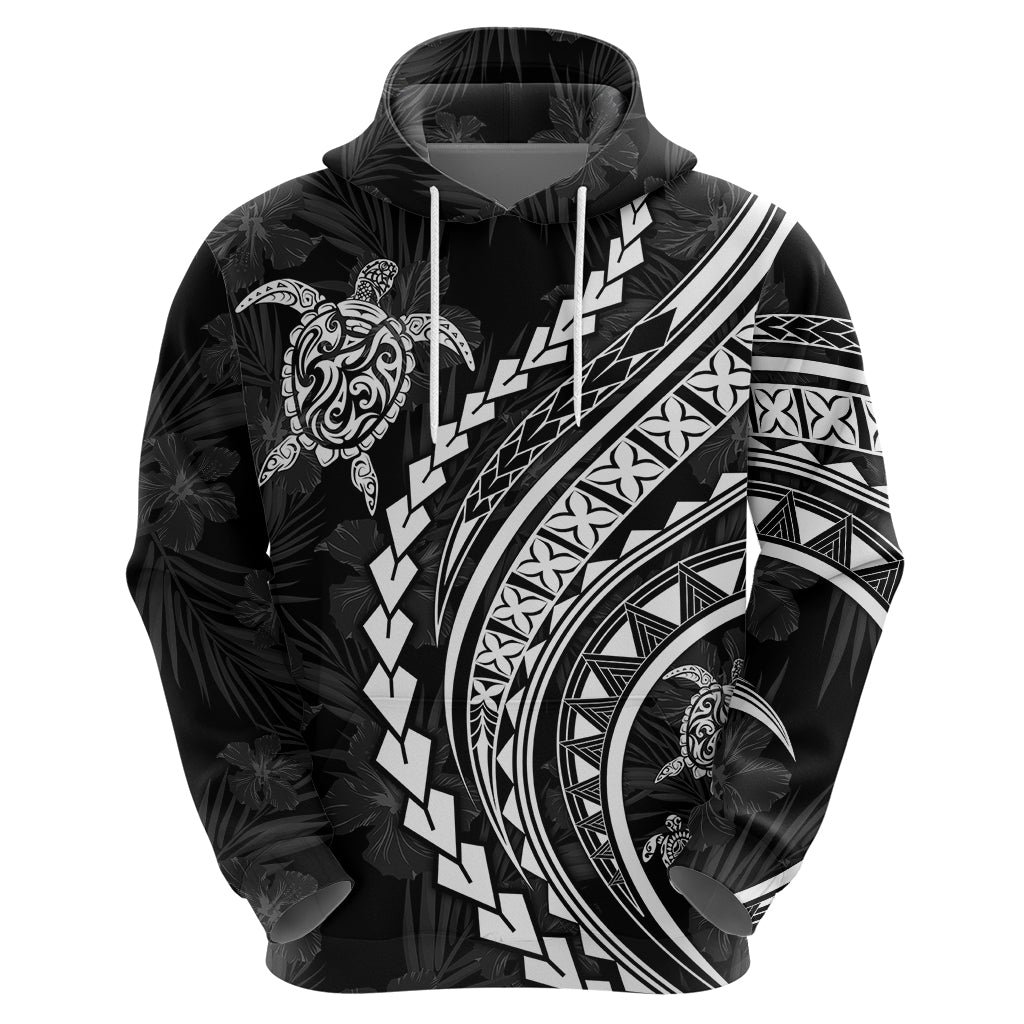 Polynesian Pride Hoodie Turtle Hibiscus Luxury Style - Black - Wonder Print Shop