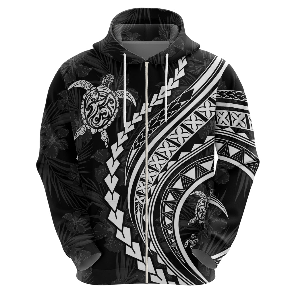 Polynesian Pride Hoodie Turtle Hibiscus Luxury Style - Black - Wonder Print Shop