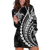 Polynesian Pride Hoodie Dress Turtle Hibiscus Luxury Style - Black - Wonder Print Shop
