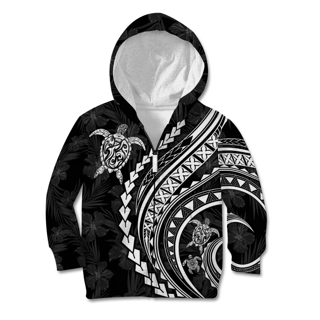 Polynesian Pride Kid Hoodie Turtle Hibiscus Luxury Style - Black - Wonder Print Shop