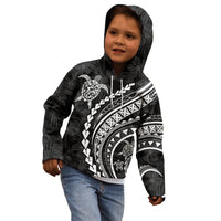 Polynesian Pride Kid Hoodie Turtle Hibiscus Luxury Style - Black - Wonder Print Shop