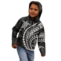 Polynesian Pride Kid Hoodie Turtle Hibiscus Luxury Style - Black - Wonder Print Shop