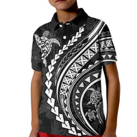Polynesian Pride Kid Polo Shirt Turtle Hibiscus Luxury Style - Black - Wonder Print Shop