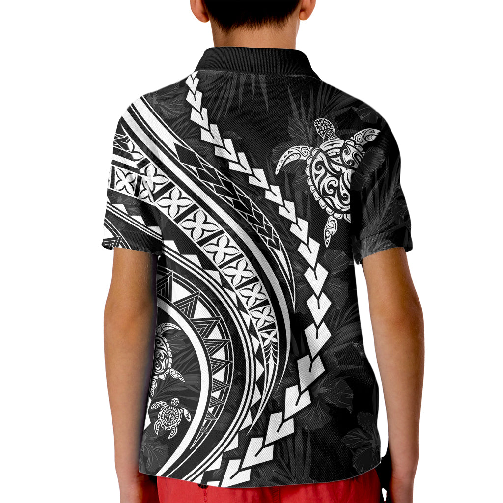Polynesian Pride Kid Polo Shirt Turtle Hibiscus Luxury Style - Black - Wonder Print Shop