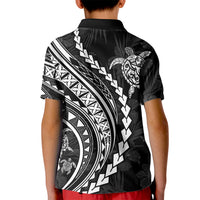 Polynesian Pride Kid Polo Shirt Turtle Hibiscus Luxury Style - Black - Wonder Print Shop