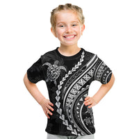Polynesian Pride Kid T Shirt Turtle Hibiscus Luxury Style - Black - Wonder Print Shop