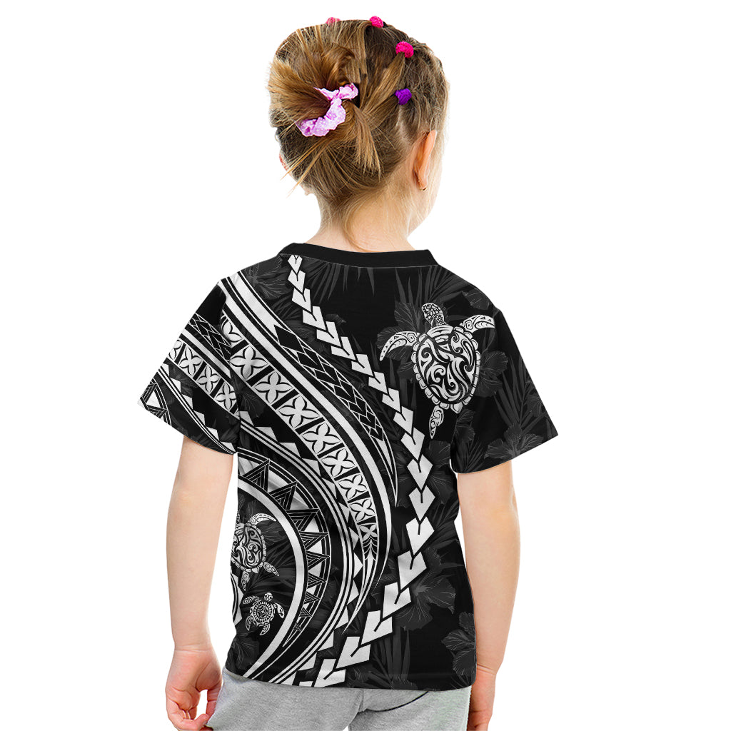 Polynesian Pride Kid T Shirt Turtle Hibiscus Luxury Style - Black - Wonder Print Shop