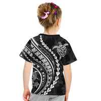 Polynesian Pride Kid T Shirt Turtle Hibiscus Luxury Style - Black - Wonder Print Shop