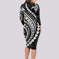 Polynesian Pride Long Sleeve Bodycon Dress Turtle Hibiscus Luxury Style - Black - Wonder Print Shop