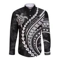 Polynesian Pride Long Sleeve Button Shirt Turtle Hibiscus Luxury Style - Black - Wonder Print Shop