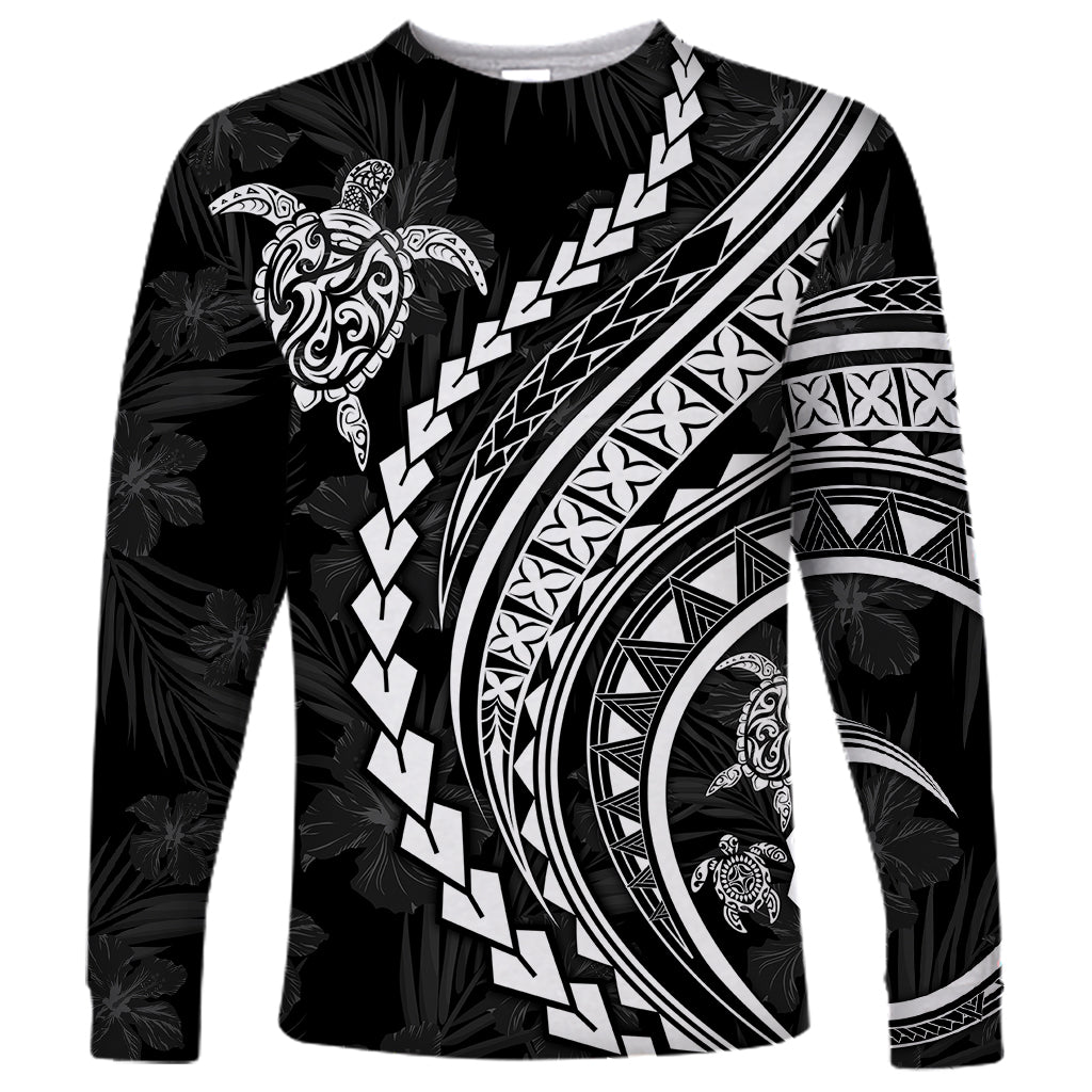 Polynesian Pride Long Sleeve Shirt Turtle Hibiscus Luxury Style - Black - Wonder Print Shop