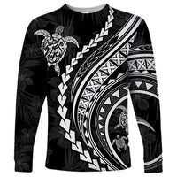 Polynesian Pride Long Sleeve Shirt Turtle Hibiscus Luxury Style - Black - Wonder Print Shop