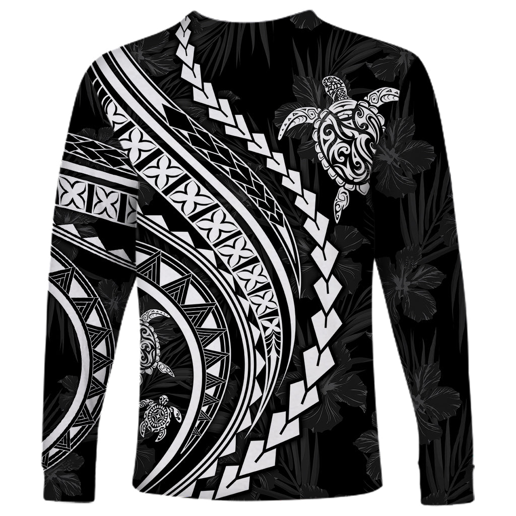 Polynesian Pride Long Sleeve Shirt Turtle Hibiscus Luxury Style - Black - Wonder Print Shop