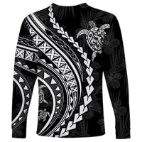Polynesian Pride Long Sleeve Shirt Turtle Hibiscus Luxury Style - Black - Wonder Print Shop