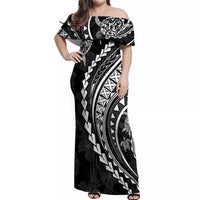 Polynesian Pride Off Shoulder Maxi Dress Turtle Hibiscus Luxury Style - Black - Wonder Print Shop