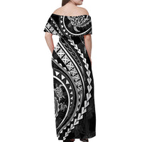 Polynesian Pride Off Shoulder Maxi Dress Turtle Hibiscus Luxury Style - Black - Wonder Print Shop