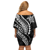Polynesian Pride Off Shoulder Short Dress Turtle Hibiscus Luxury Style - Black - Wonder Print Shop