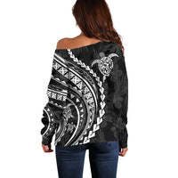 Polynesian Pride Off Shoulder Sweater Turtle Hibiscus Luxury Style - Black - Wonder Print Shop