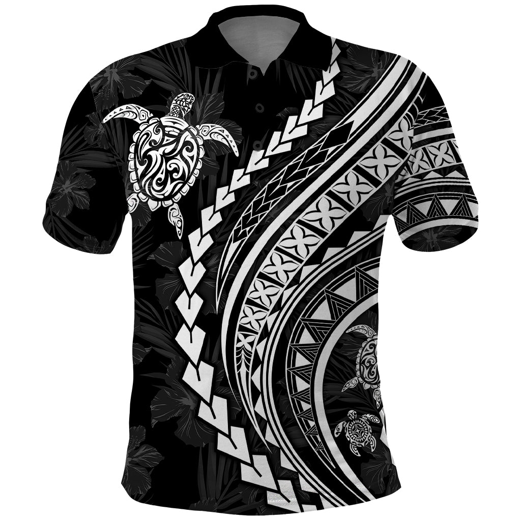 Polynesian Pride Polo Shirt Turtle Hibiscus Luxury Style - Black - Wonder Print Shop