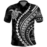 Polynesian Pride Polo Shirt Turtle Hibiscus Luxury Style - Black - Wonder Print Shop